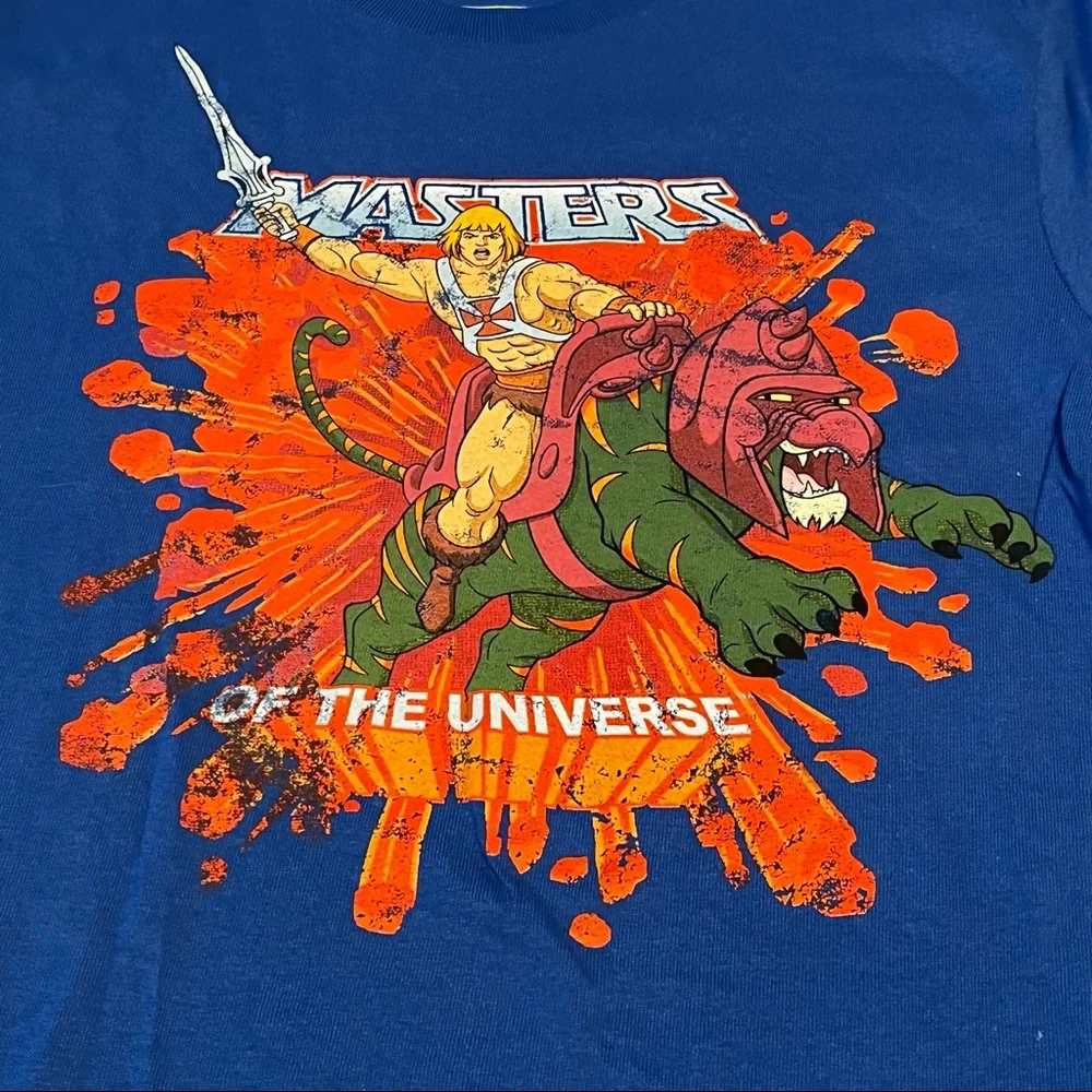 Masters of the Universe He-Man Men SZ‎ Small Blue Short Sleeve Shirt 80s Cartoon